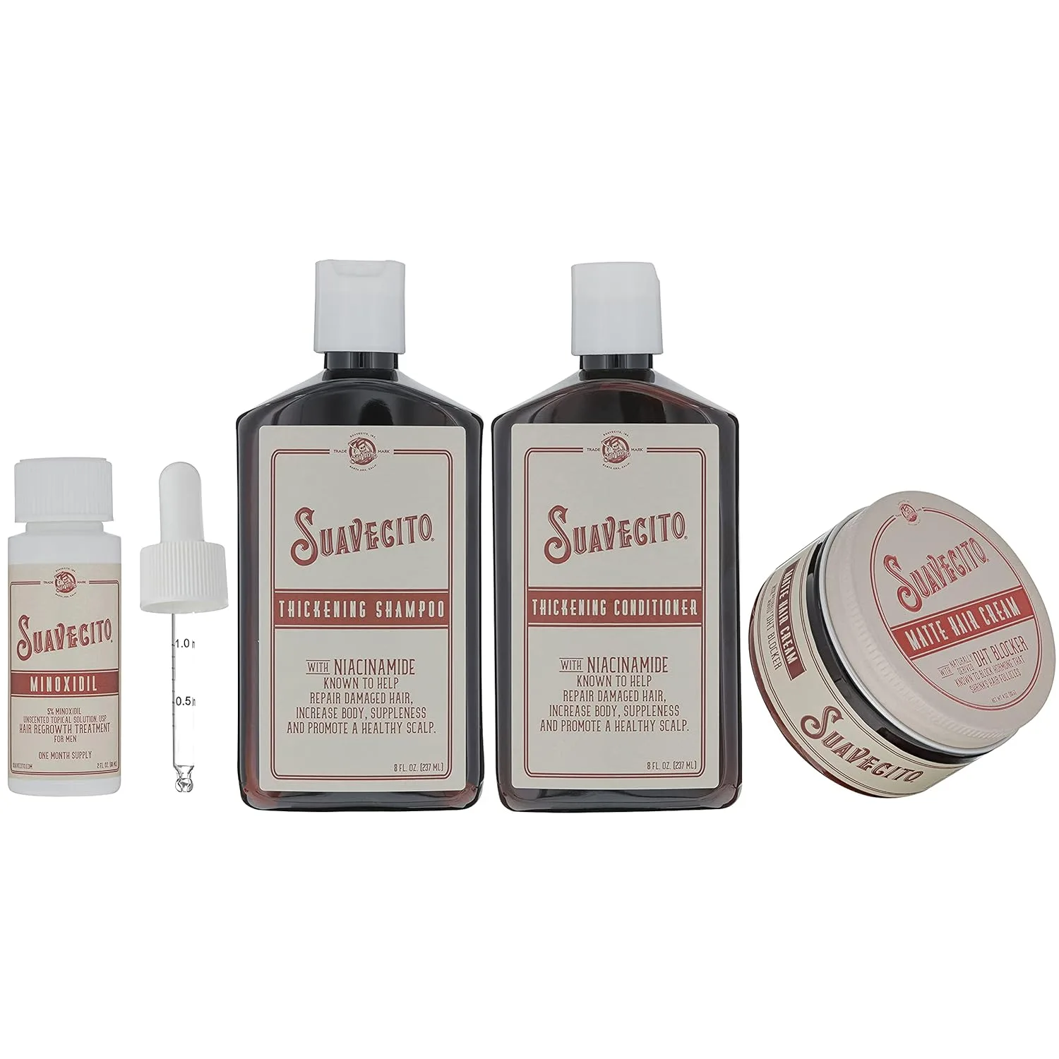 Набор для роста волос Suavecito Minoxidil 5%, шампунь, кондиционер и крем для укладки, для мужчин, 1 месяц применения
