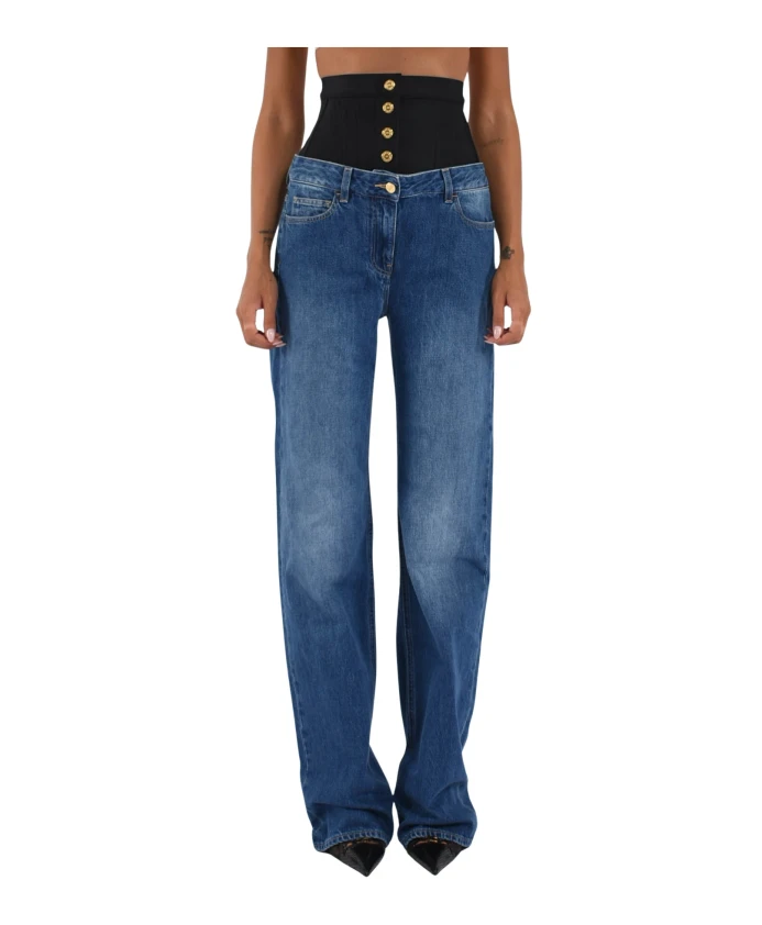 

Джинсы свободного кроя с высокой талией из неопрена Elisabetta Franchi, синий