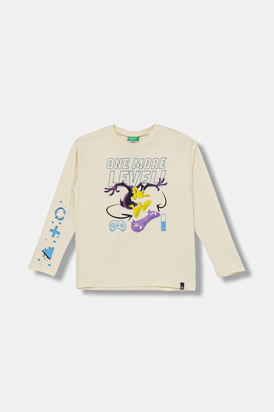 

Детская хлопковая кофта с длинным рукавом United Colors Of Benetton, бежевый