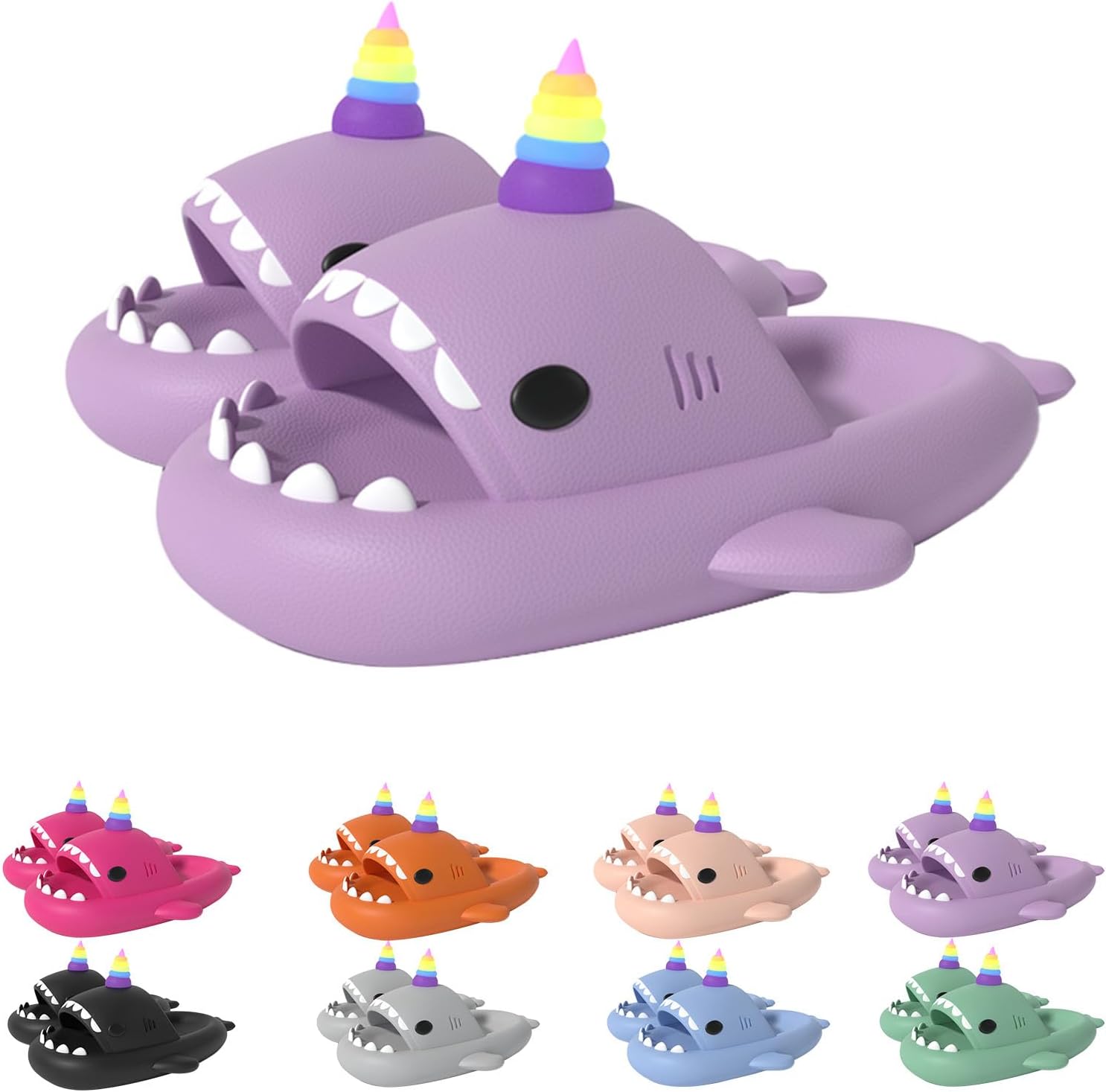 

Сланцы Zureto Unicorn Shark, новые тапочки-акулы 2024 года, светящиеся в темноте, супер мягкий материал EVA, удобные сандалии