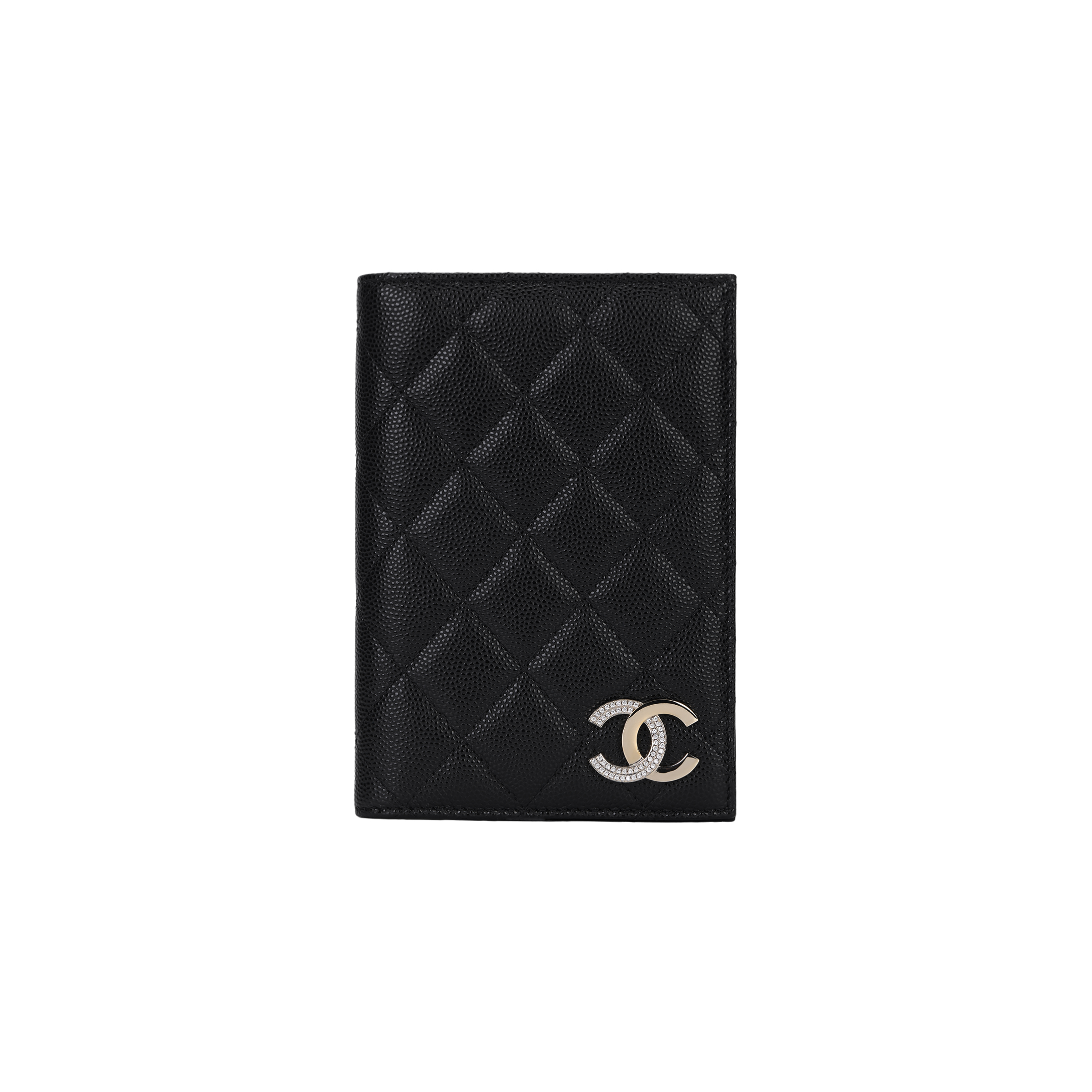 

CHANEL Обложка для паспорта, кошелек, держатель карт из коровьей кожи Litchi Grain, женская, черная