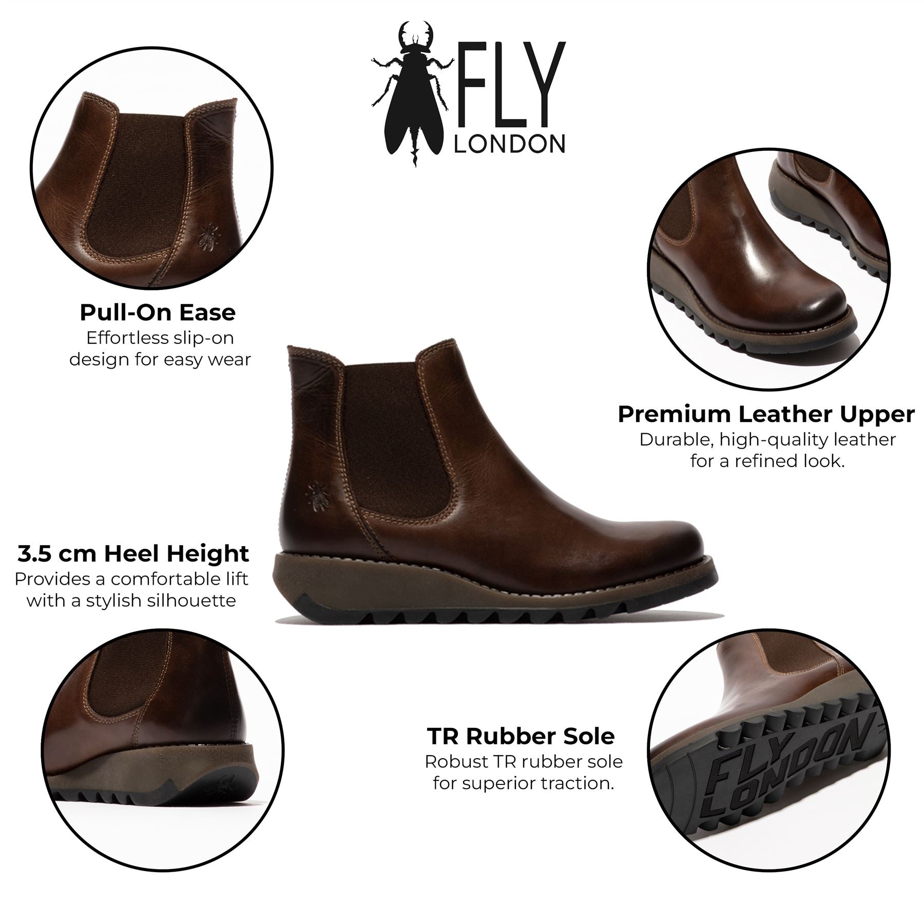 Fly London женские коричневые ботинки SALV на платформе с каблуком-танкеткой в стиле челси — фото 2