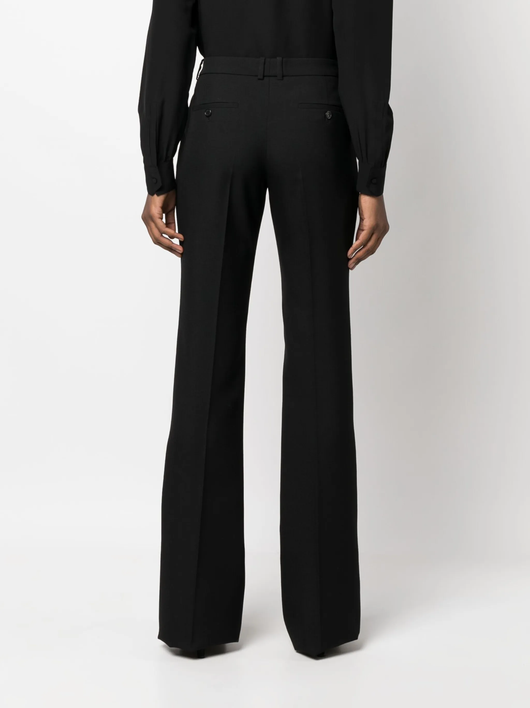 Расклешенные шерстяные брюки строгого кроя Saint Laurent, черный — фото 4