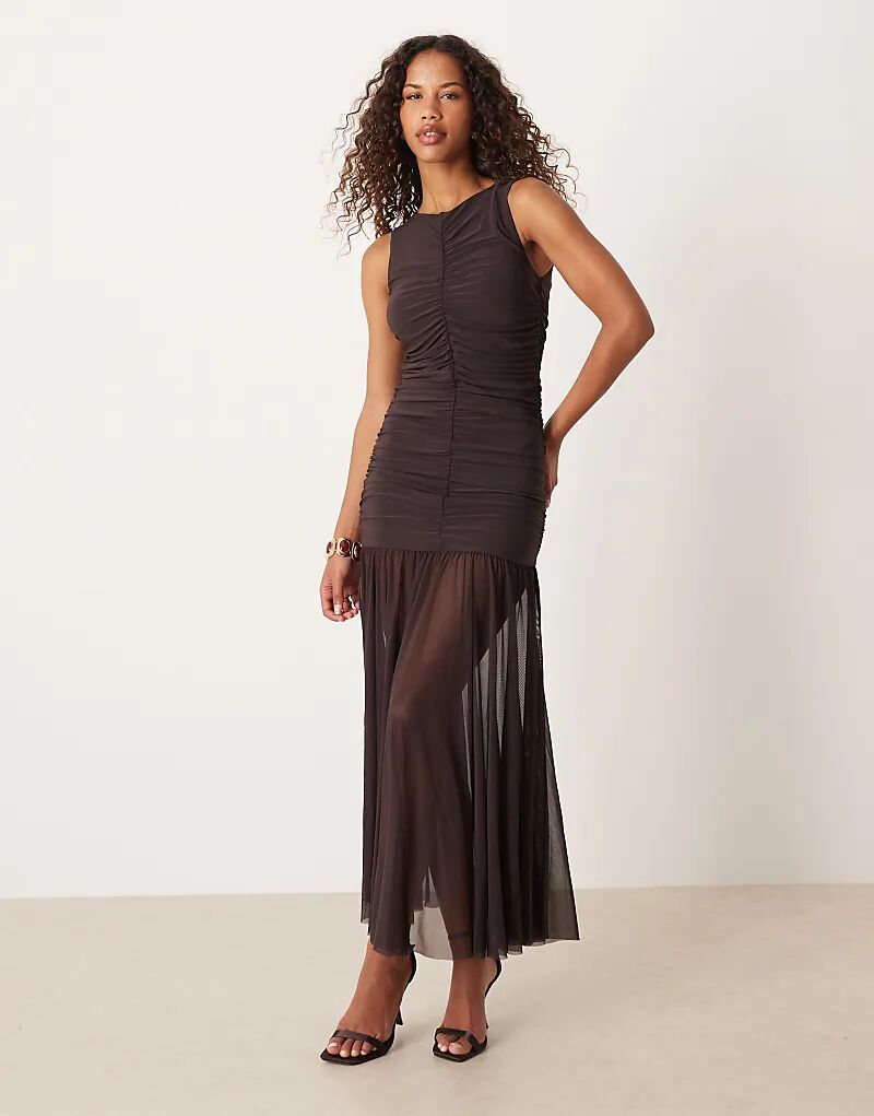 

Платье миди Gina Tricot без рукавов с заниженной талией темно-коричневого цвета