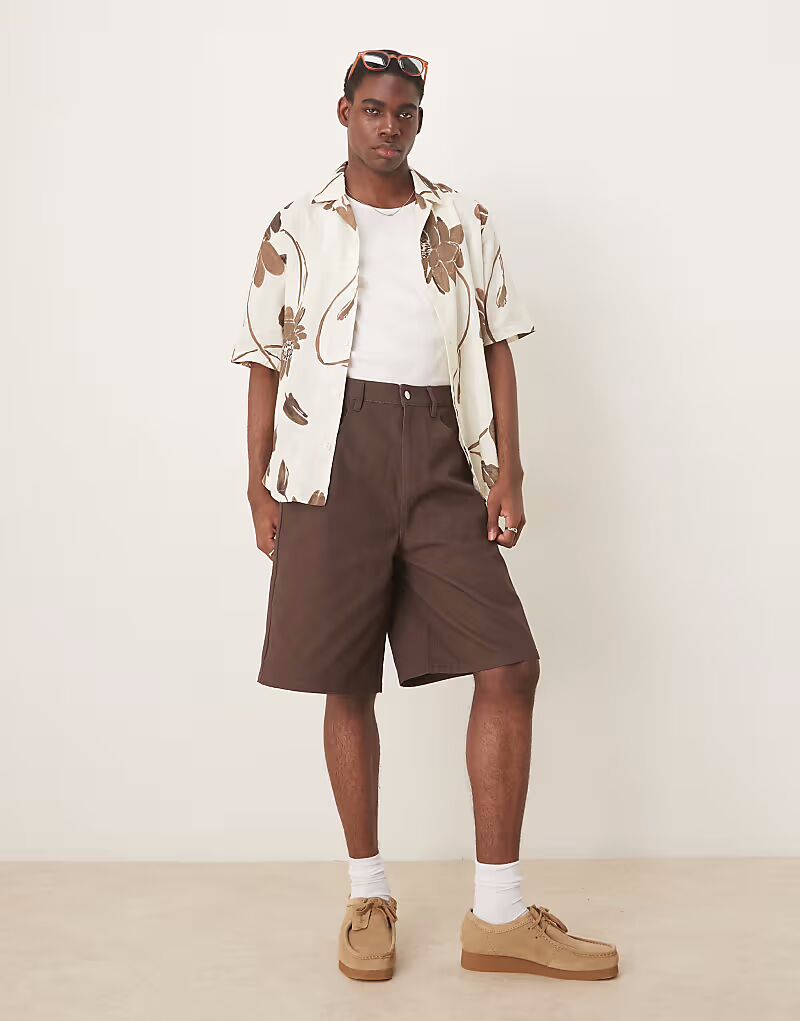 

Длинные парусиновые шорты ASOS DESIGN коричневого цвета