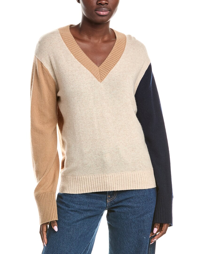 

Броде Кашемировый свитер с V-образным вырезом и цветными блоками Brodie Cashmere, коричневый