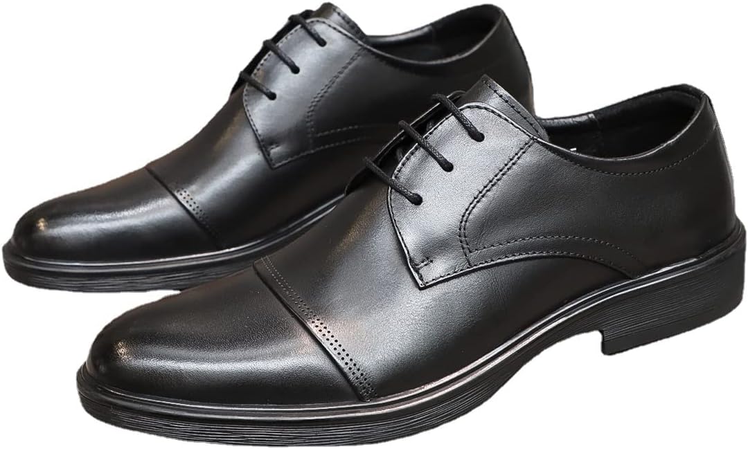 

Мужские туфли на шнуровке с круглым носком, кожаные, противоскользящие, свадебные туфли, подходят для разных случаев. (Цвет: черный) Gommer