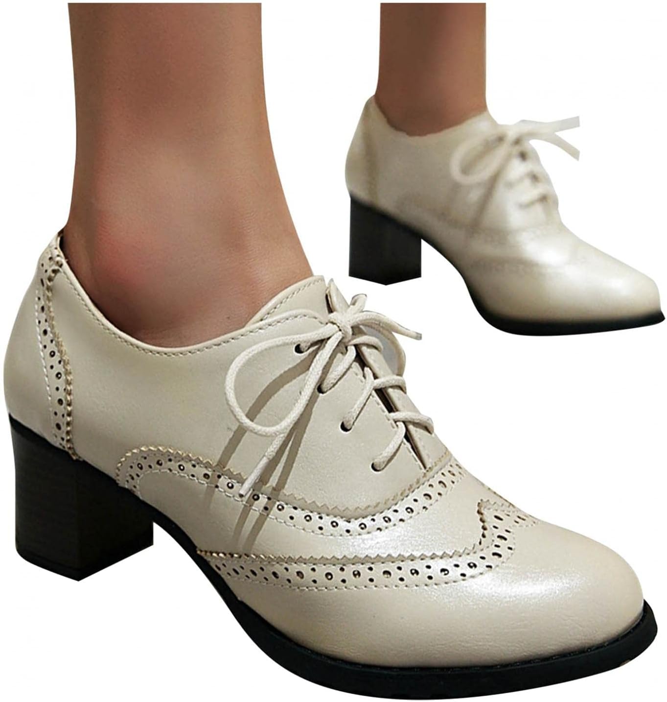 

Женские туфли-оксфорды Hbeylia, винтажные кожаные с шнуровкой, на массивном среднем каблуке, для девушек, школьная форма, туфли Mary Jane, бежевый