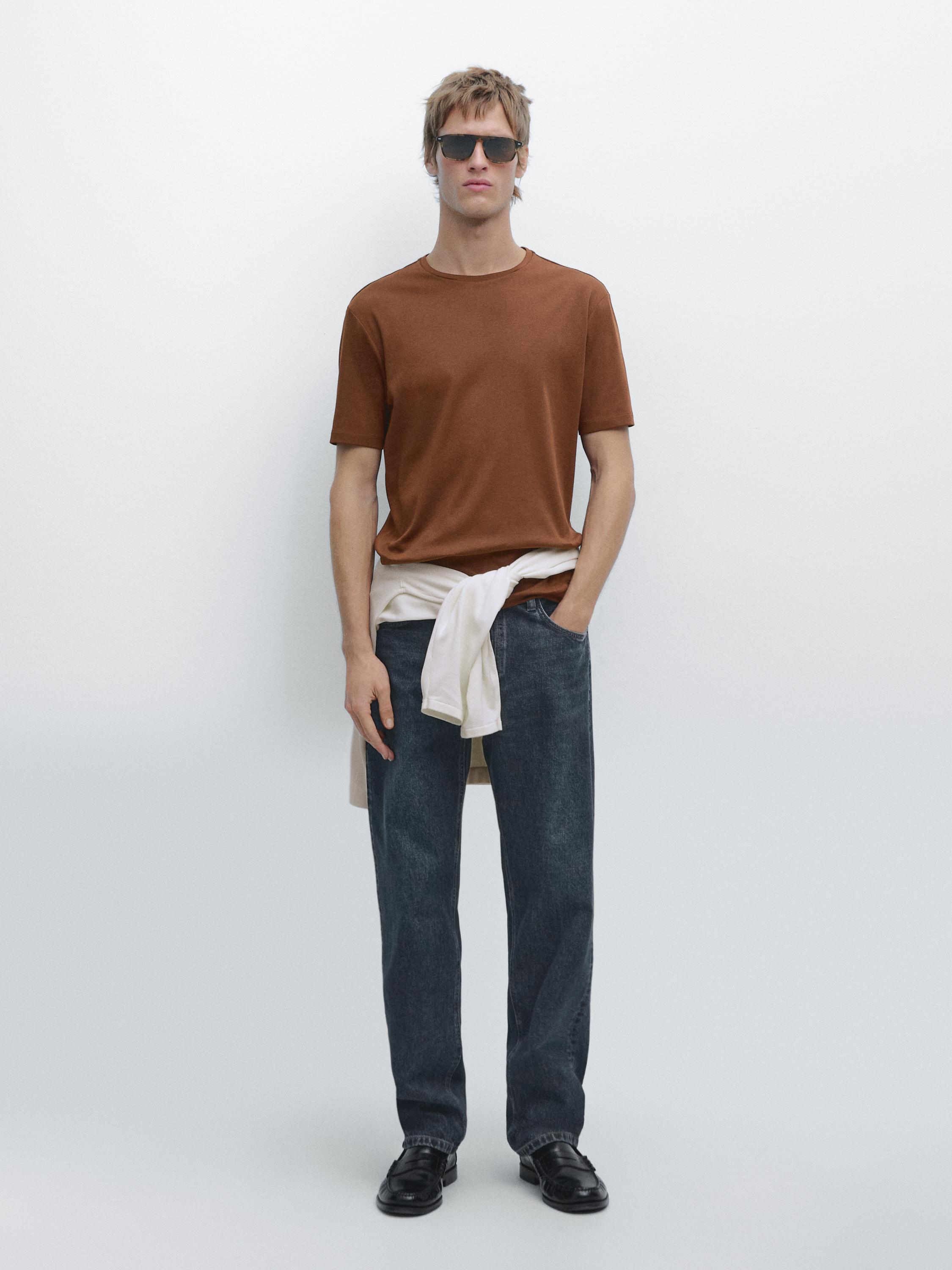 

Футболка с коротким рукавом из хлопковой смеси Massimo Dutti, copper