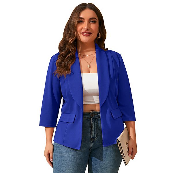 

Женский кардиган-блейзер с карманами, 3/4 рукава, открытый, casual, plus size Seoria, Royal Blue