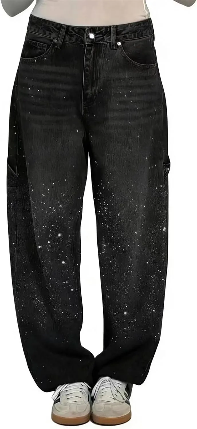 

Qikaka Женские джинсы с высокой талией и стразами