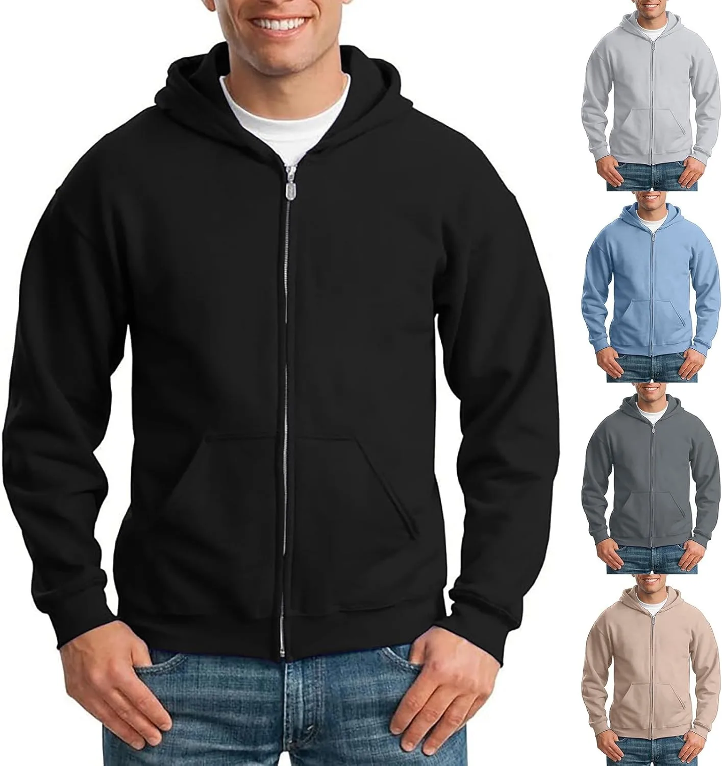 

Мужская толстовка с капюшоном на молнии, Casual, Loose Fit