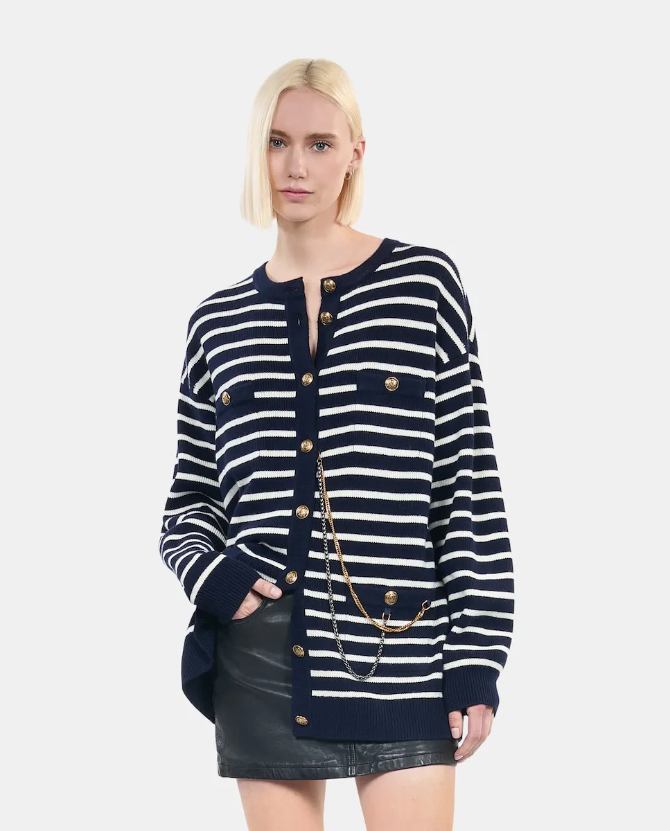 

Женский шерстяной кардиган в полоску The Kooples, тёмно-синий