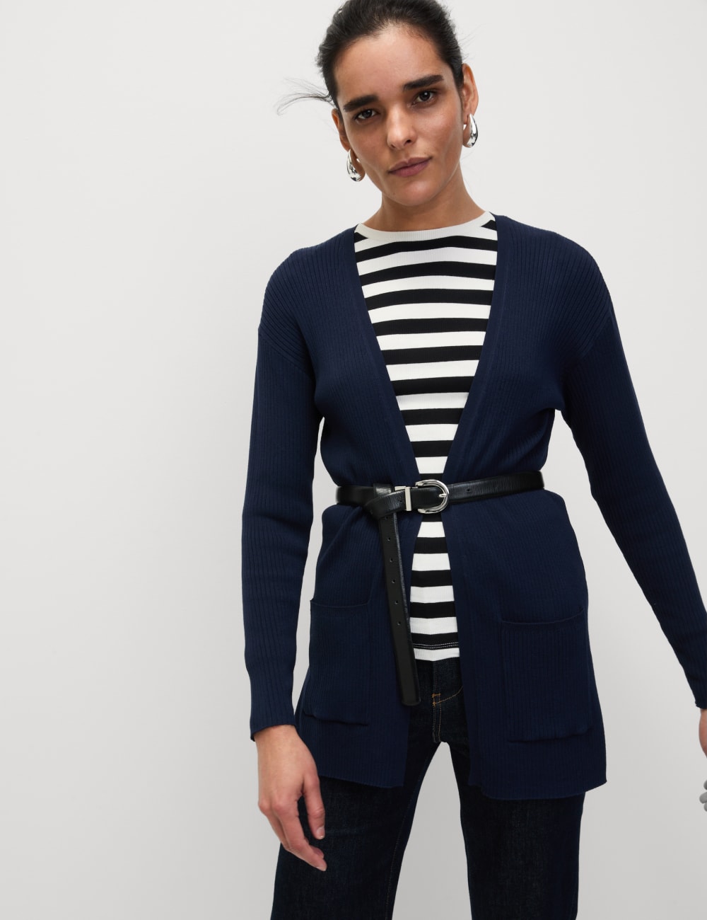 

Длинный кардиган с резинкой от края до края Marks & Spencer, темно-синий