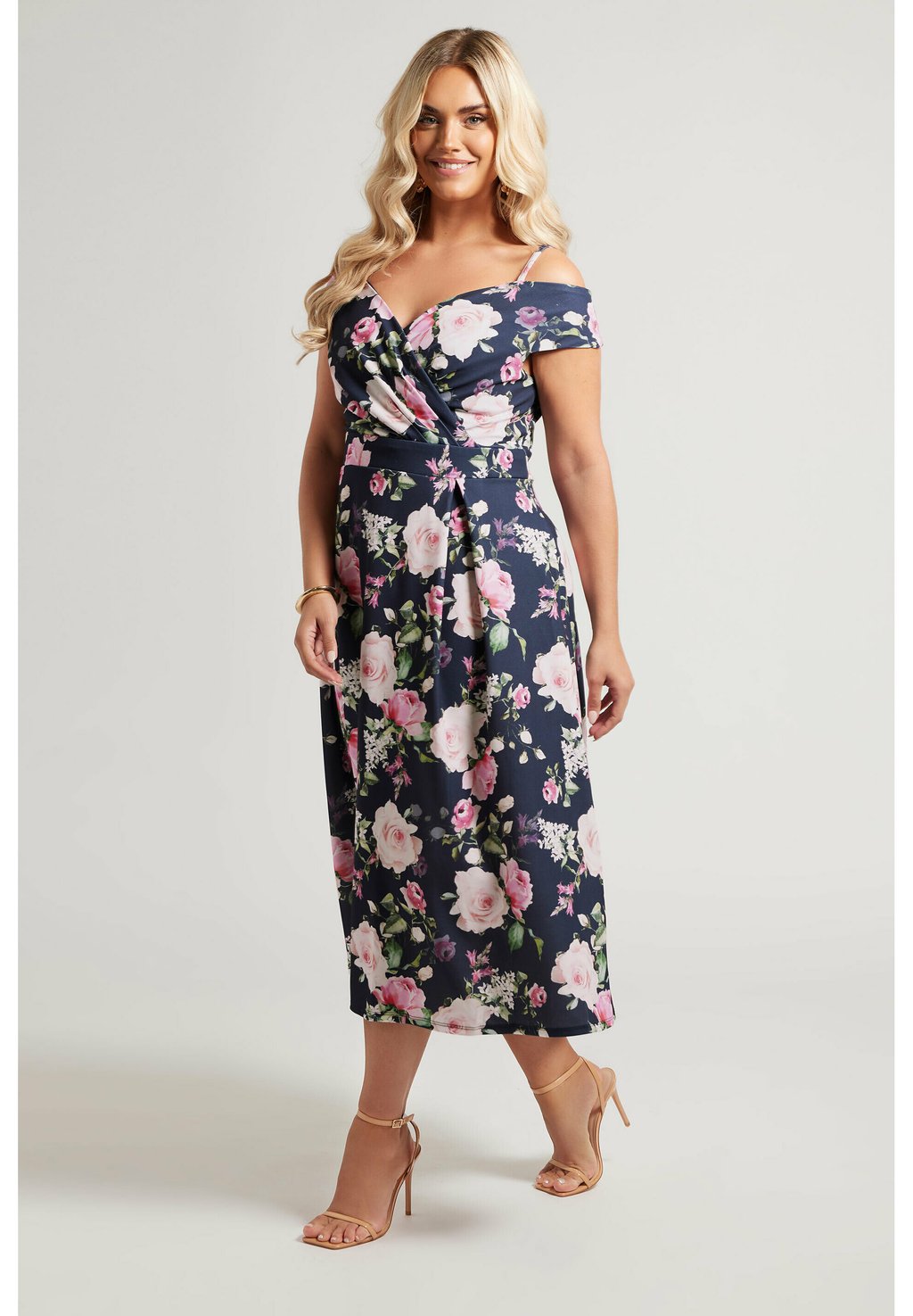 

Повседневное платье FLORAL COLD SHOULDER Yours Clothing, темно-синий