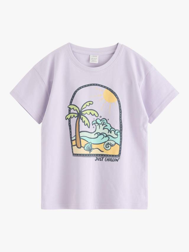 

Детская хлопковая футболка с принтом Lindex, Light Dusty Lilac