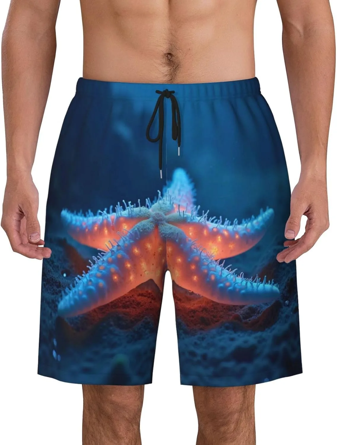 Мужские пляжные шорты Starfish Ocean, мужские плавки, шорты для плавания с карманами, купальники Generic, черный