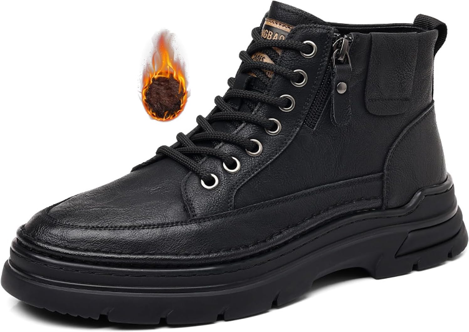 

Мужские кожаные ботинки Чакка с боковой молнией, круглым носком, с утепленной флисом стелькой, противоскользящей подошвой, шнуровкой, повседневные оксфорды для походов, путешествий и езды на мотоцикле Bhdjk, черный