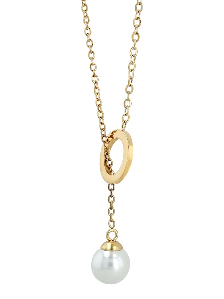 

Adeliás Женское колье - цепочка из нержавеющей стали с якорем и жемчугом, 45 см, золото