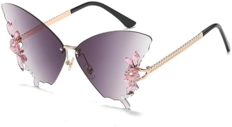 

Женские солнцезащитные очки 2027 года с бриллиантовой бабочкой, защита от УФ-излучения, винтажные металлические безободковые солнцезащитные очки, украшение для очков MTZJH, 1