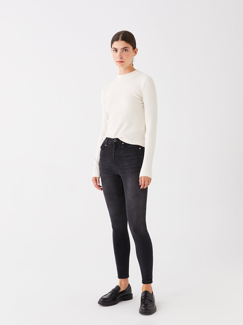 

Суперузкие женские джинсовые брюки с высокой талией LCW Jeans, черное родео, Черный, Суперузкие женские джинсовые брюки с высокой талией LCW Jeans, черное родео