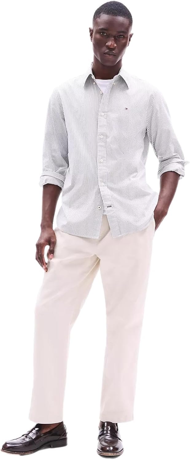 Рубашка Tommy Hilfiger Signature Long Sleeve Casual Button Down, хаки с серо-коричневым подтоном/полоска — фото 2