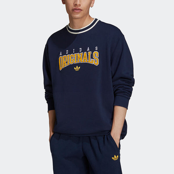 Толстовка Men's adidas originals SCRIPT CREW Printing Sports Round Neck Navy Blue, синий — фото 2