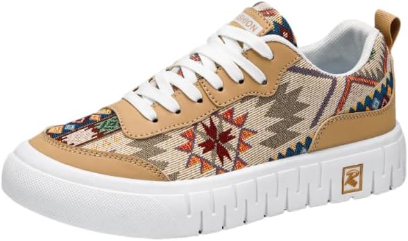 

Мужские модные вельветовые кроссовки с этническим геометрическим узором для скейтборда, с нескользящей подошвой, удобные для активного отдыха на улице, низкие, на шнуровке, всесезонные Azttoztto, хаки