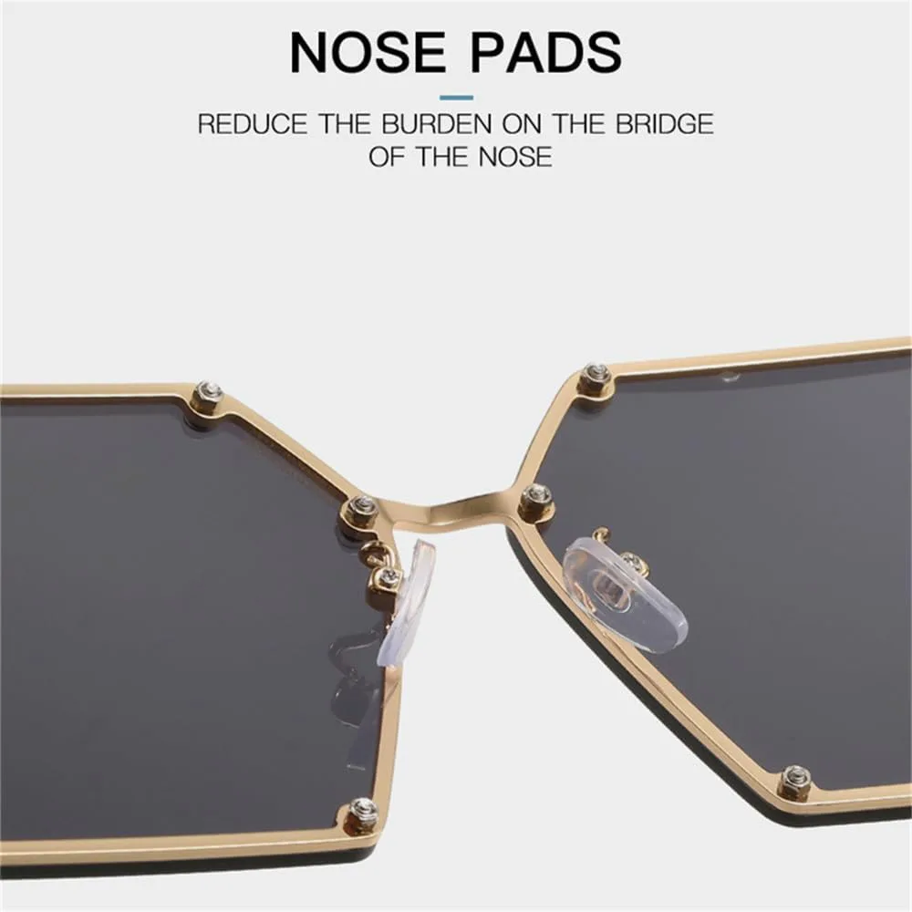 

Крупные солнцезащитные очки с градиентным переходом цвета для женщин, винтажная оправа из сплава с цепочкой и заклепками. Женские солнцезащитные очки HCPIHF, 4