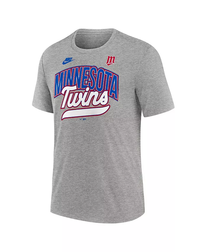 Мужская футболка Minnesota Twins Cooperstown Collection Retro Tri-Blend цвета хизер-серый Nike — фото 2