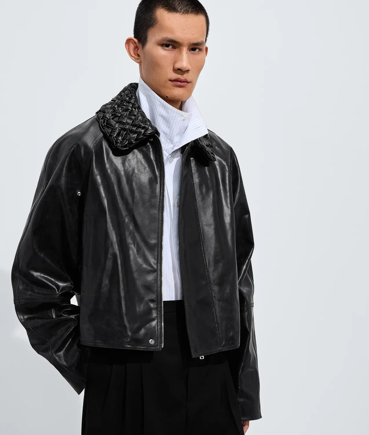 Куртка из треснутой кожи BOTTEGA VENETA, черный