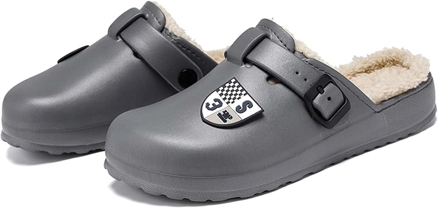 

Зимние теплые тапочки Eliogn для женщин и мужчин с флисовой подкладкой, дышащие сабо, садовые мюли для взрослых, домашние тапочки унисекс, серый