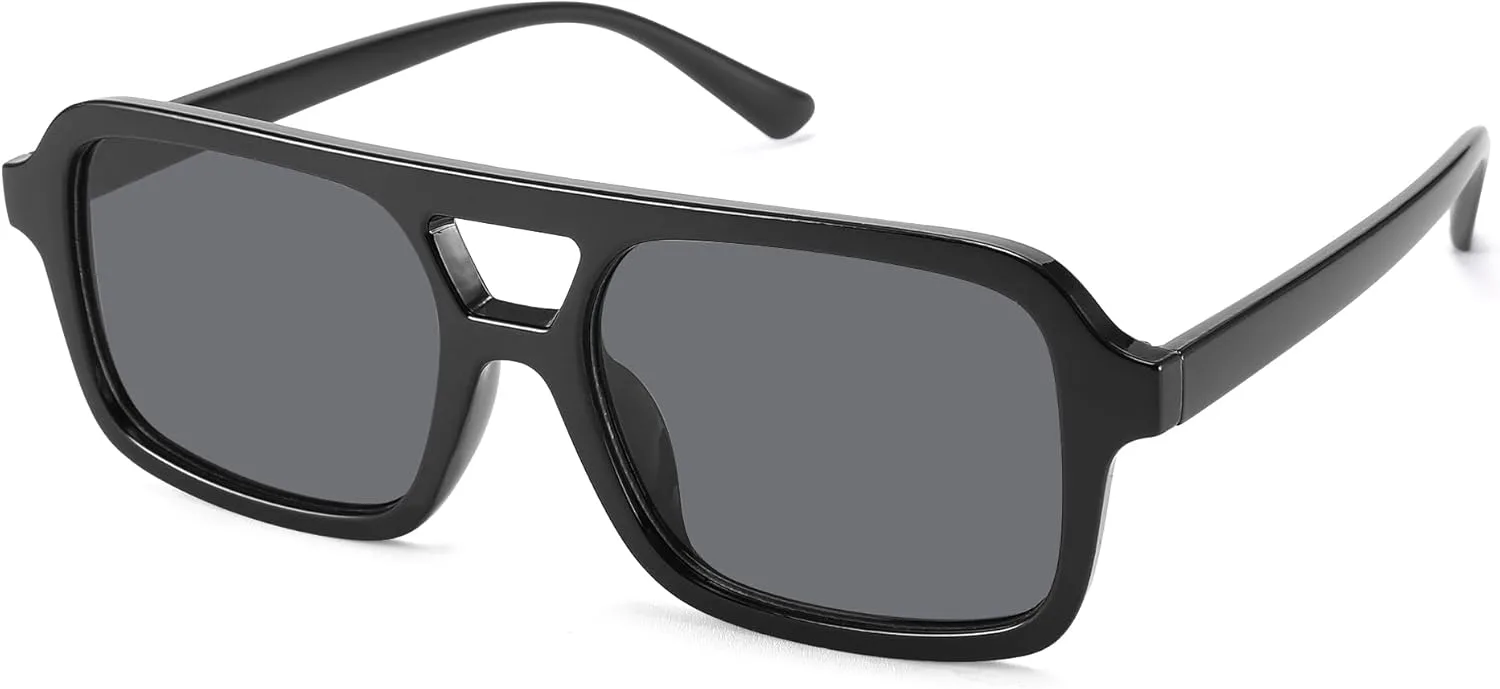 

Солнцезащитные очки Hycredi в стиле ретро 70-х годов «Авиатор» для женщин и мужчин, винтажные модные квадратные и прямоугольные солнцезащитные очки, C5 - Black/Gray