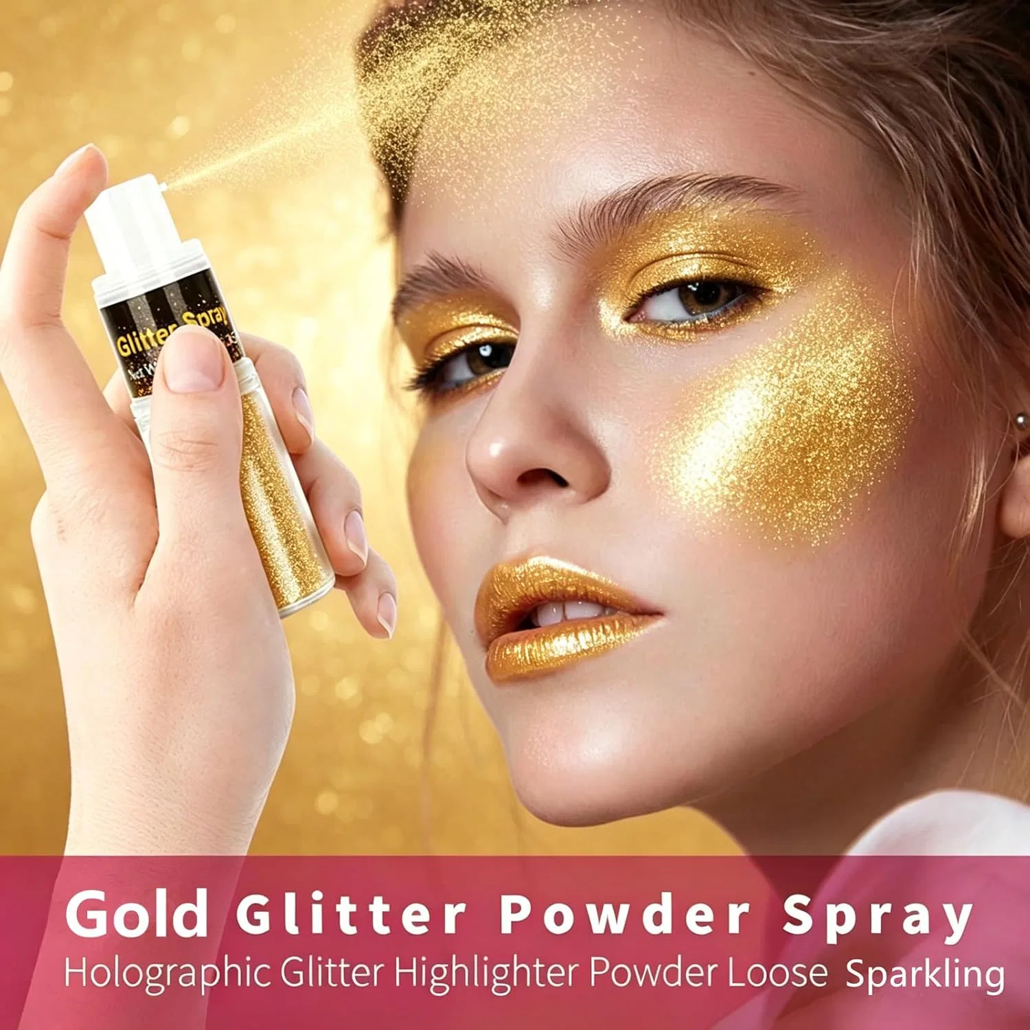 Спрей-блестки для тела и волос Gold Glitter Spray, Go Ho, 10 г, золотой — фото 4