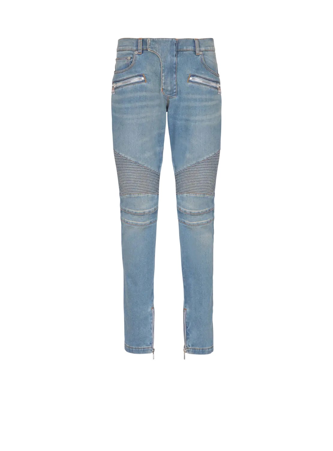 

Джинсовые байкерские брюки с облегающим кроем Balmain, синий