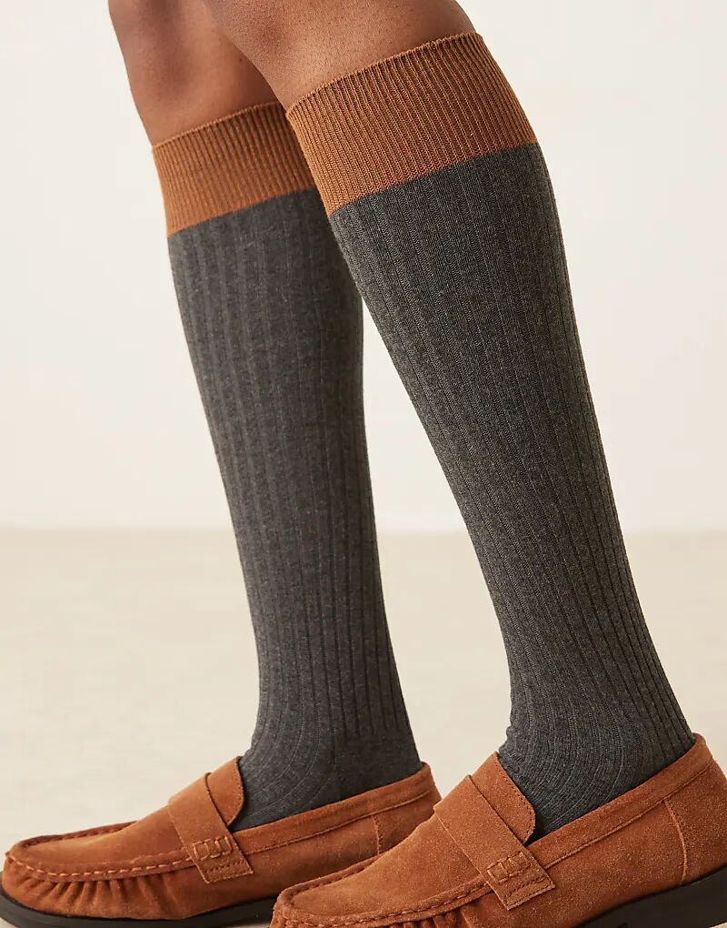 

Гольфы ASOS DESIGN с контрастными вставками в рубчик, цвет «уголь»