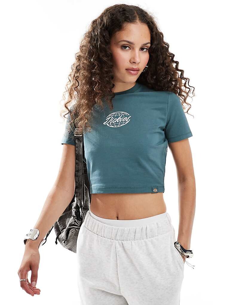 

Dickies – темно-зеленая укороченная футболка с логотипом посередине