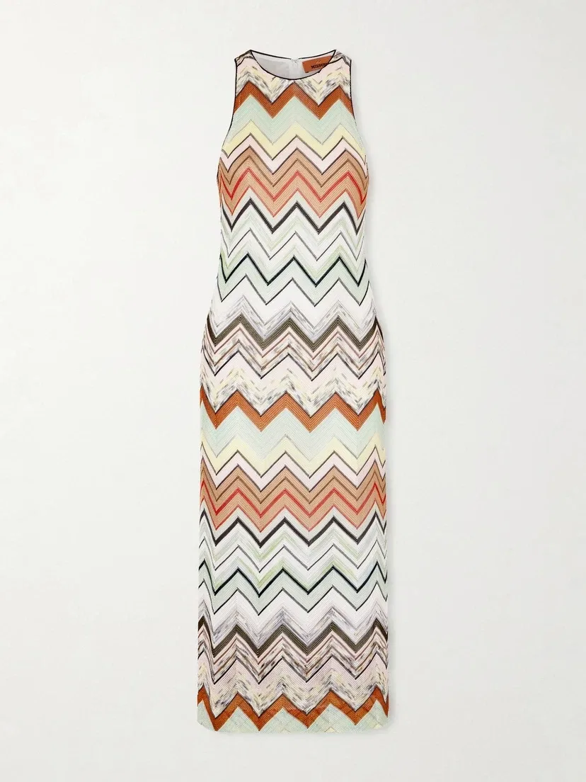 Вязаное крючком платье миди в полоску Missoni, белый