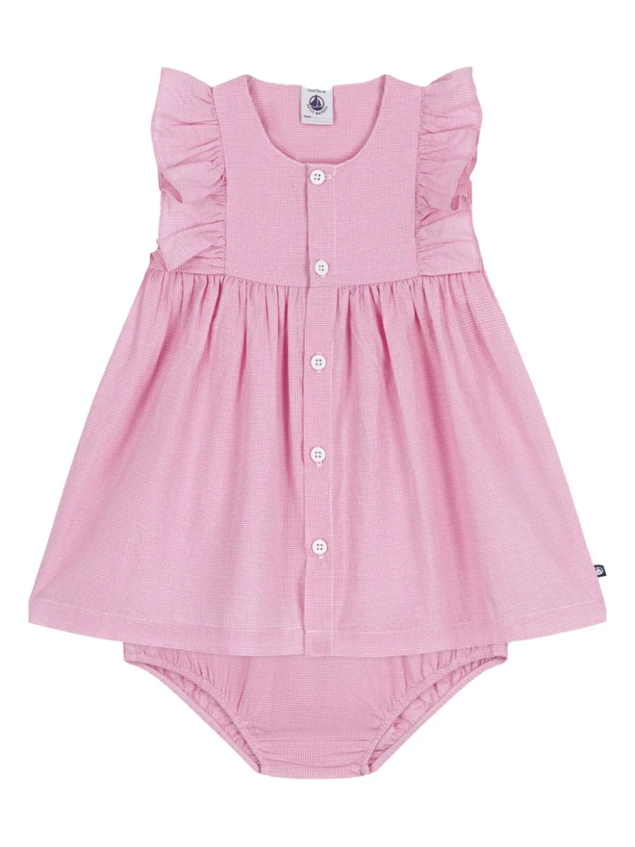 

Повседневный комплект из платья в клетку гингем с оборками Petit Bateau, розовый