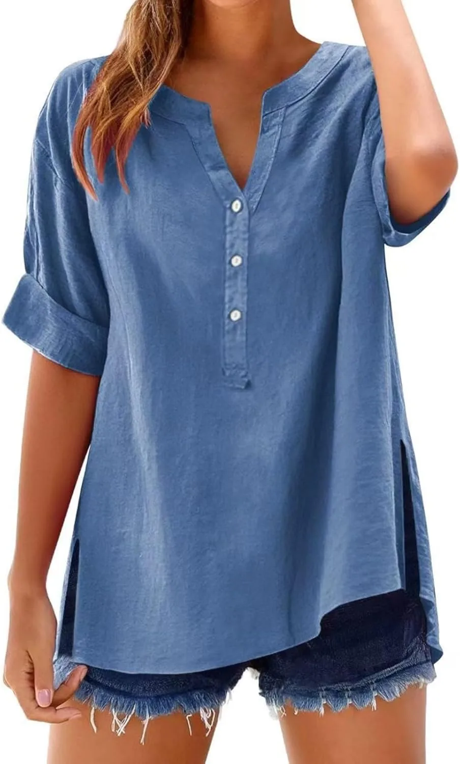 

Льняная блузка с коротким рукавом и пуговицами Kubbon