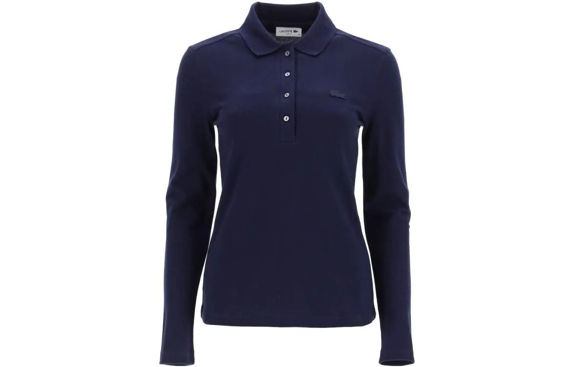 Поло LACOSTE с длинным рукавом и логотипом, темно-синий
