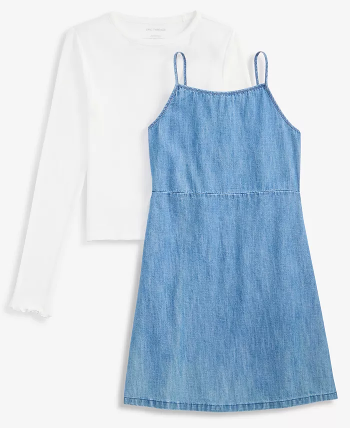 

Детский набор для девочек 5-20: футболка с длинным рукавом и платье со сборкой Epic Threads, синий