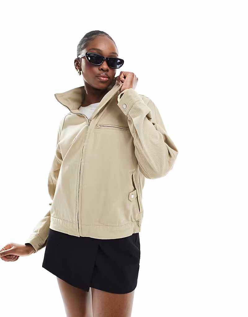

ASOS DESIGN Tall свободная куртка из твила с воротником-стойкой песочного цвета ASOS Tall