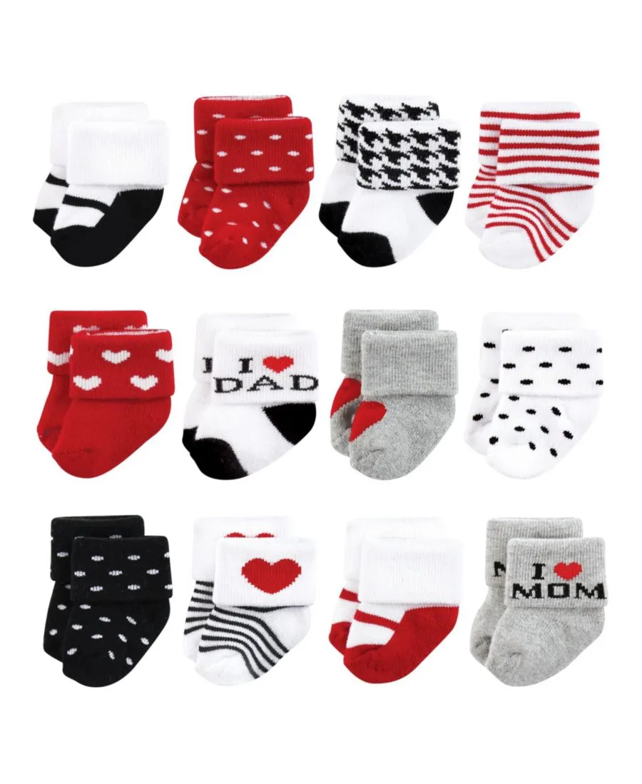 24 махровых носка Hudson Baby, mom and dad girl красный черный — фото 3