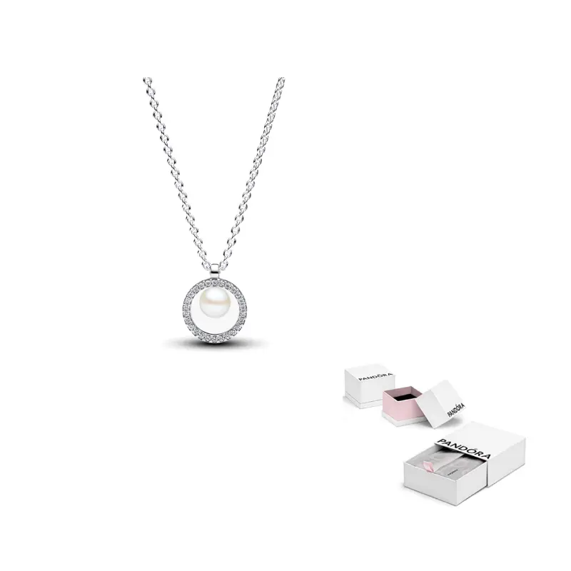 

Pandora Серебряное ожерелье 925 пробы с пресноводным жемчугом и цирконием для женщин, серебро