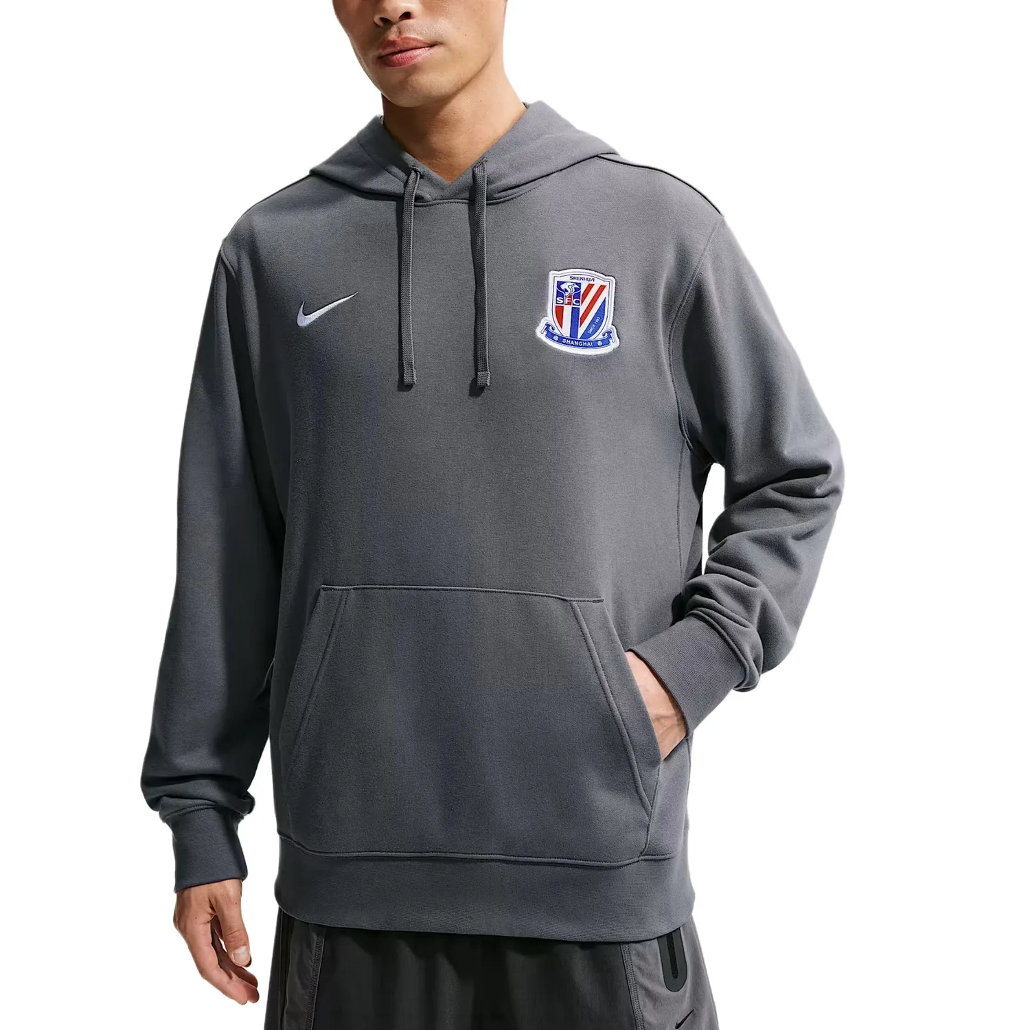 Nike Толстовка Club мужская с капюшоном, темно-серый/белый, Moderate