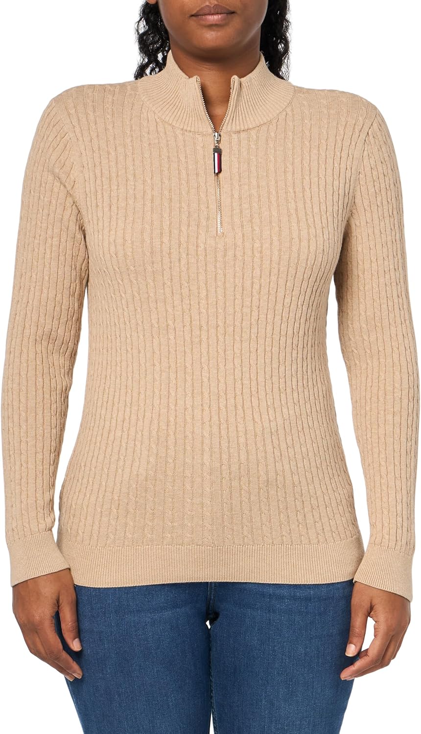 

Женский свитер Tommy Hilfiger с застежкой-молнией 1/4 и воротником-стойкой, Light Heather Fawn