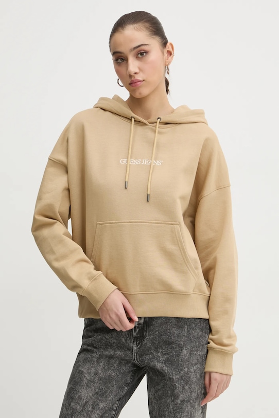 

Хлопковая толстовка Guess Jeans, бежевый