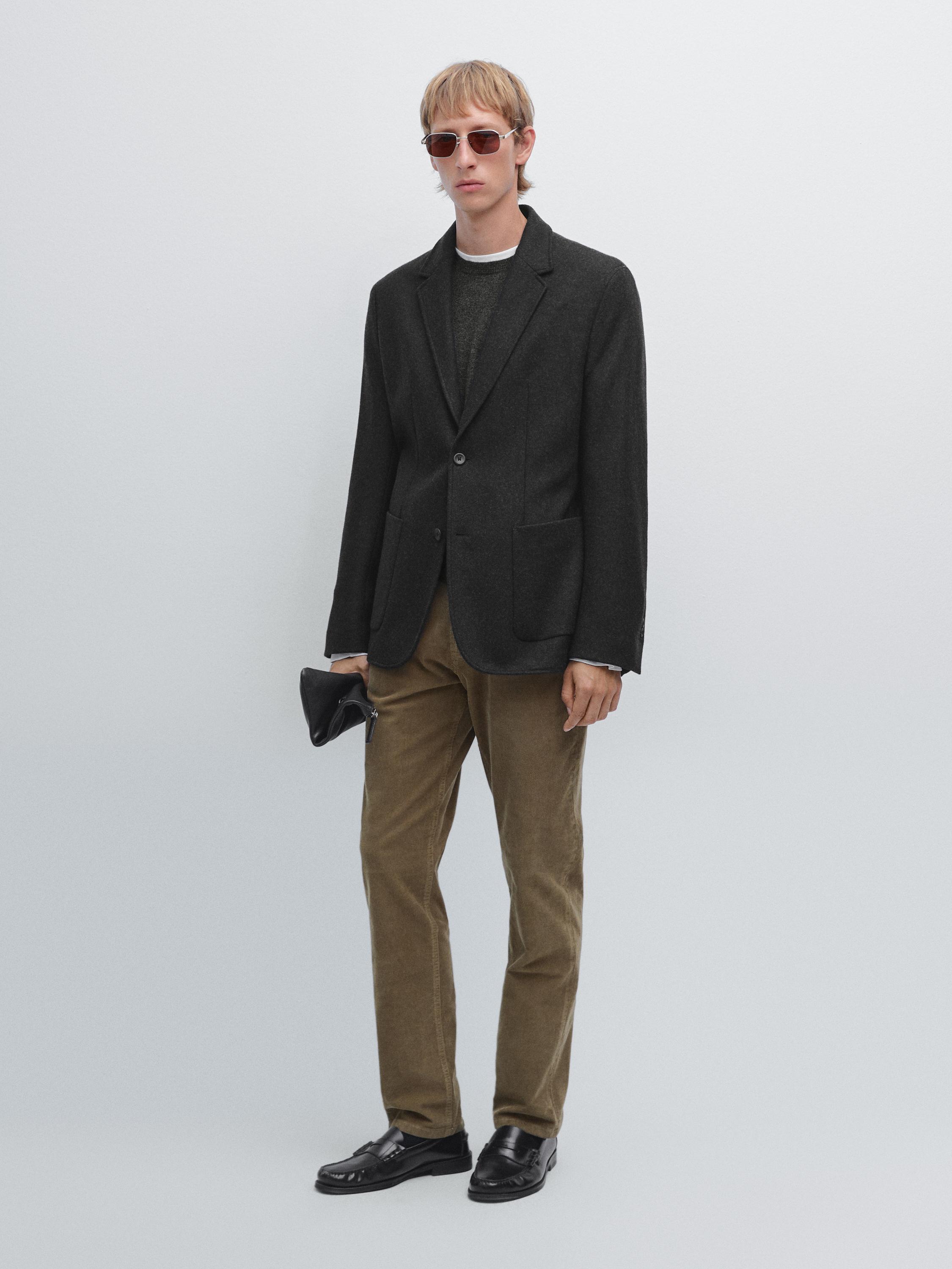 

Узкие вельветовые брюки из денима Massimo Dutti, хаки