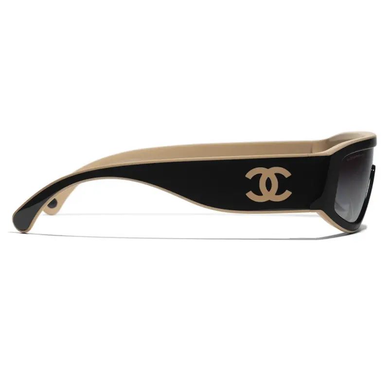 CHANEL Нейлоновые солнцезащитные очки нестандартной формы женские черные/бежевые, Black/Beige — фото 3
